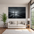 Moderne Abstrakte Landschaft Mit Reflektierender Surface Und Vertikalem Struktur