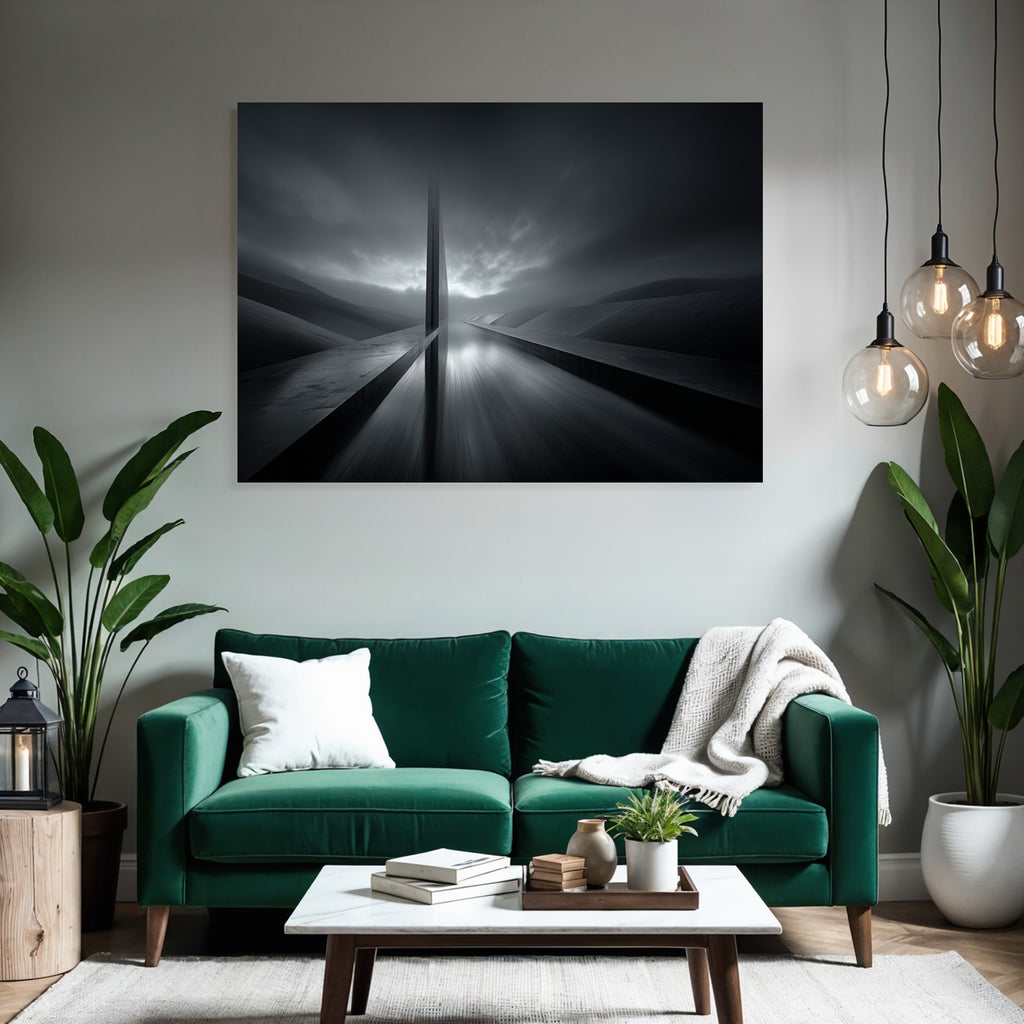 Moderne Abstrakte Landschaft Mit Reflektierender Surface Und Vertikalem Struktur