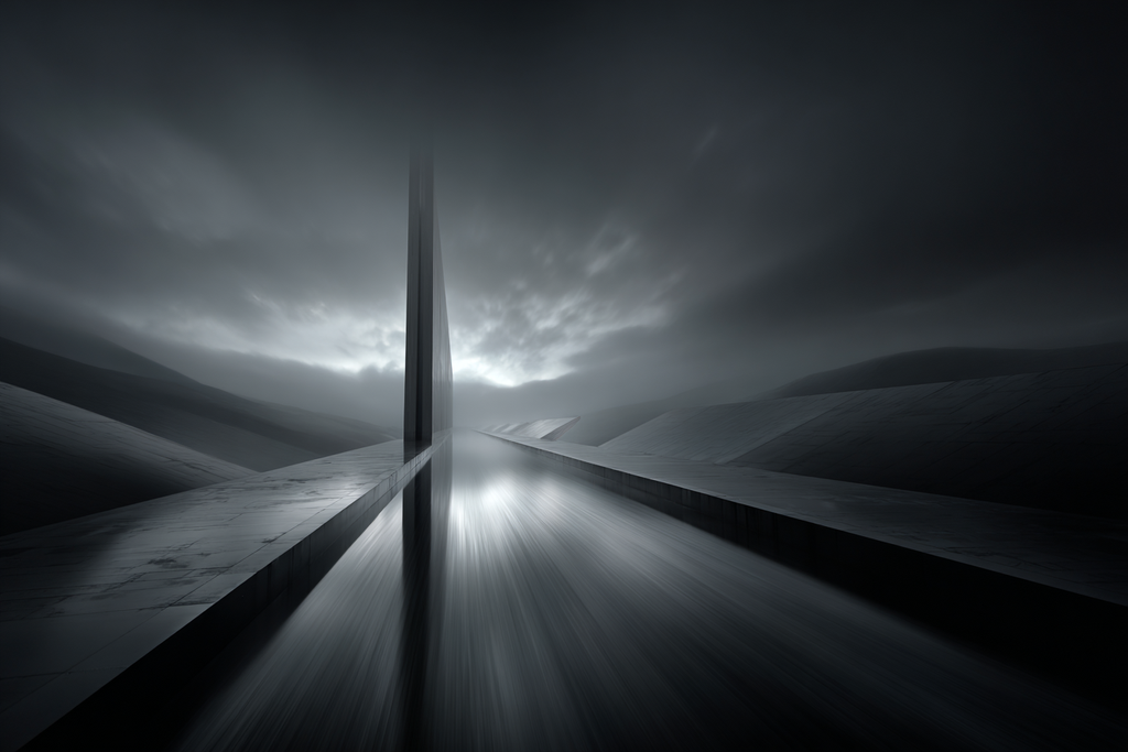 Moderne Abstrakte Landschaft Mit Reflektierender Surface Und Vertikalem Struktur | Moderne Architektur | Architektur
