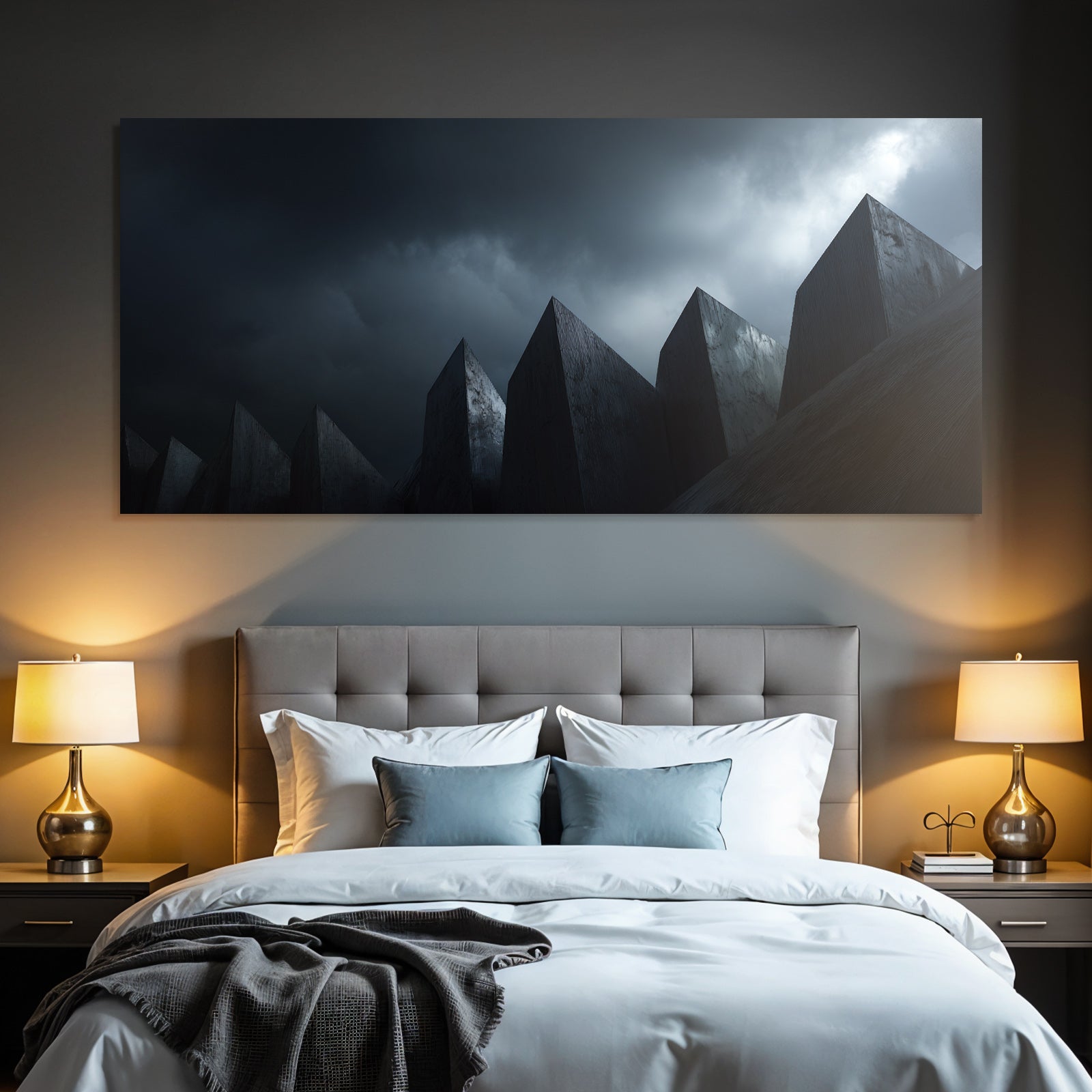 Moderne Dramatische Landschaft Mit Pyramiden Im Aün Wolken Dystopische Atmosphäre