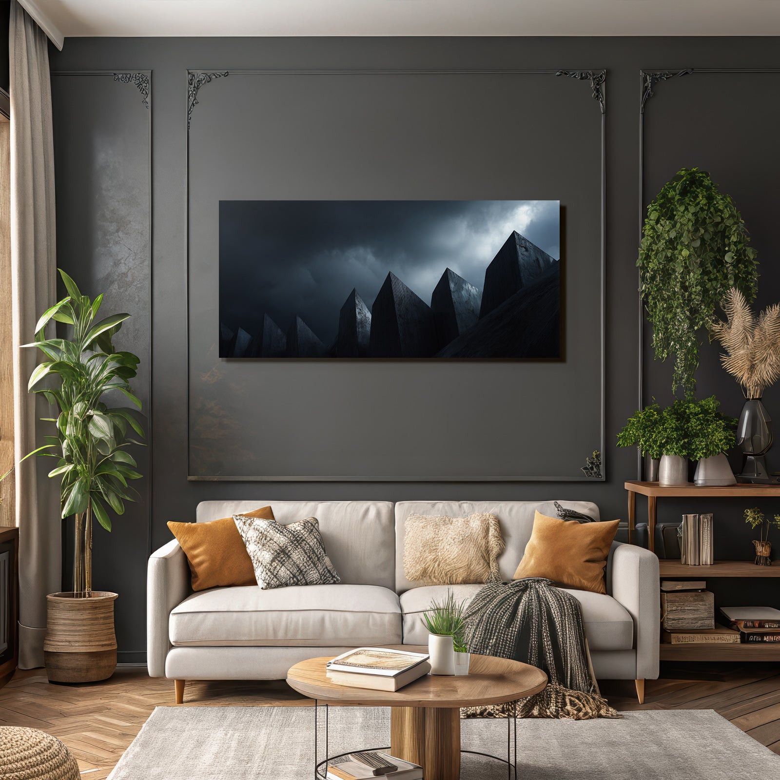 Moderne Dramatische Landschaft Mit Pyramiden Im Aün Wolken Dystopische Atmosphäre