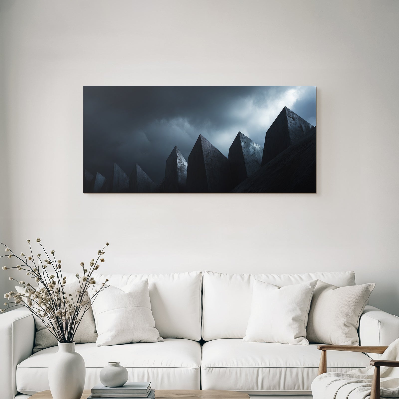 Moderne Dramatische Landschaft Mit Pyramiden Im Aün Wolken Dystopische Atmosphäre