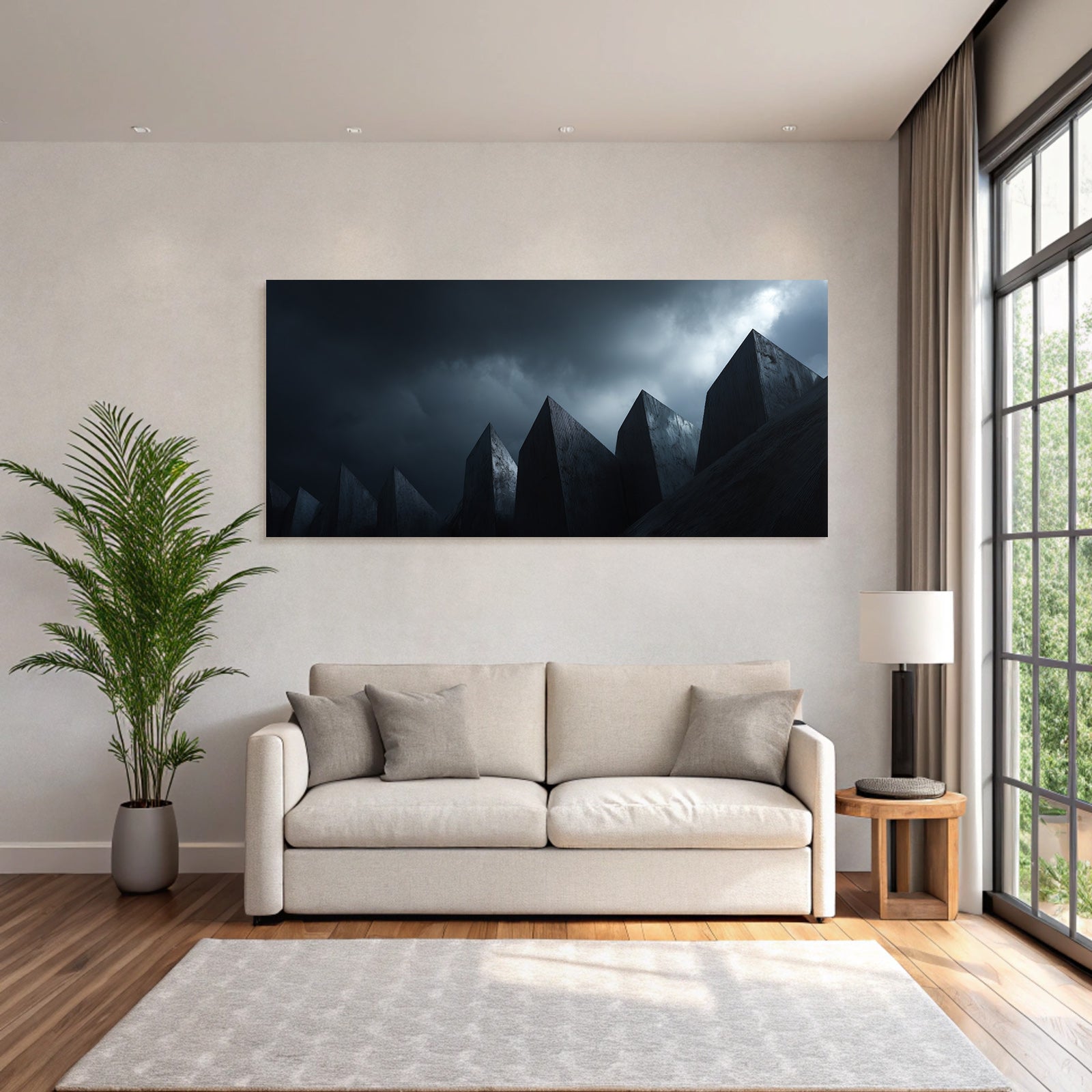 Moderne Dramatische Landschaft Mit Pyramiden Im Aün Wolken Dystopische Atmosphäre