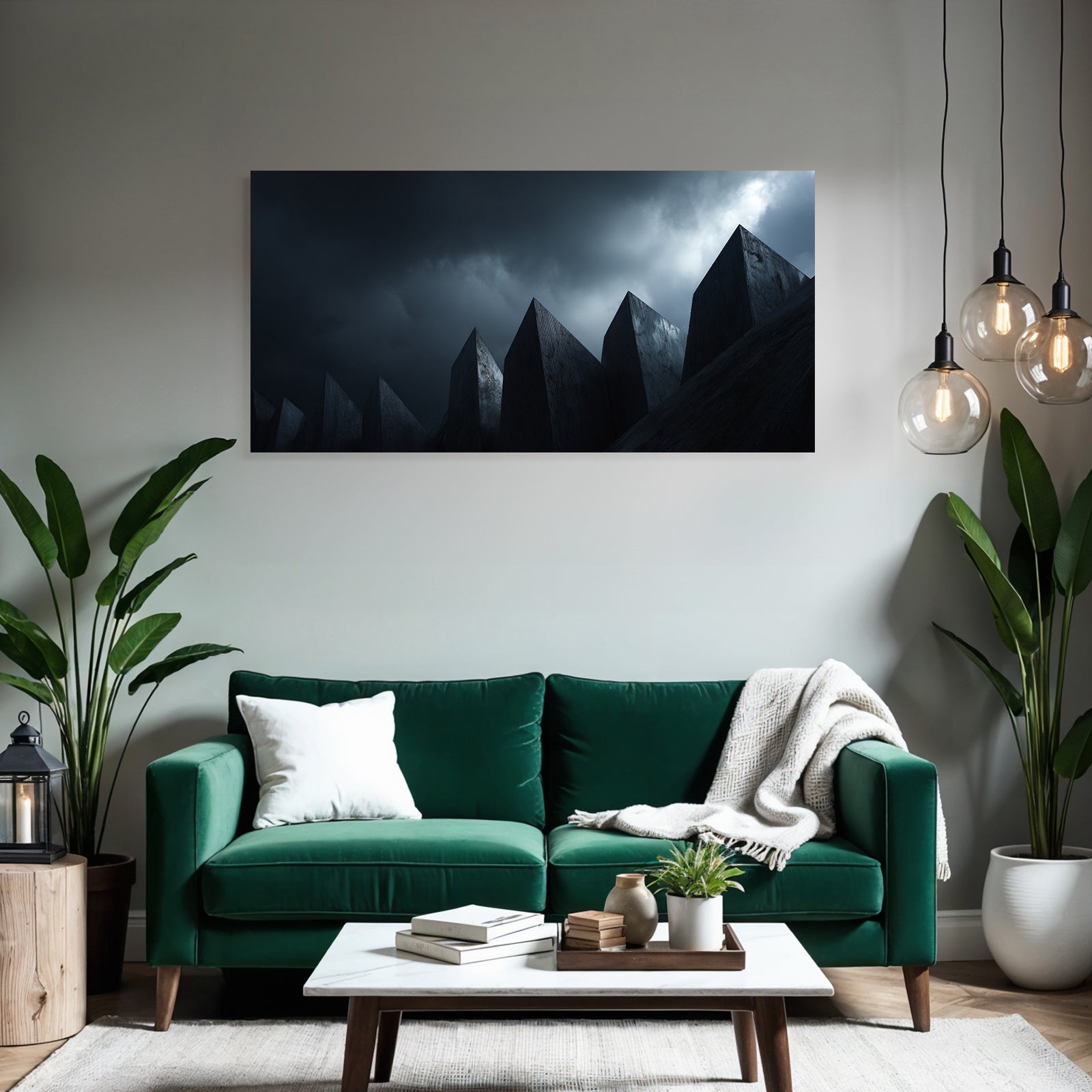 Moderne Dramatische Landschaft Mit Pyramiden Im Aün Wolken Dystopische Atmosphäre