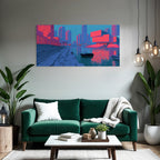 Moderne Futuristische Stadtlandschaft Mit Hafen Und Reflexionen