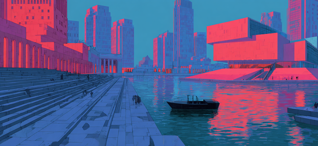 Moderne Futuristische Stadtlandschaft Mit Hafen Und Reflexionen | Moderne Architektur | Architektur