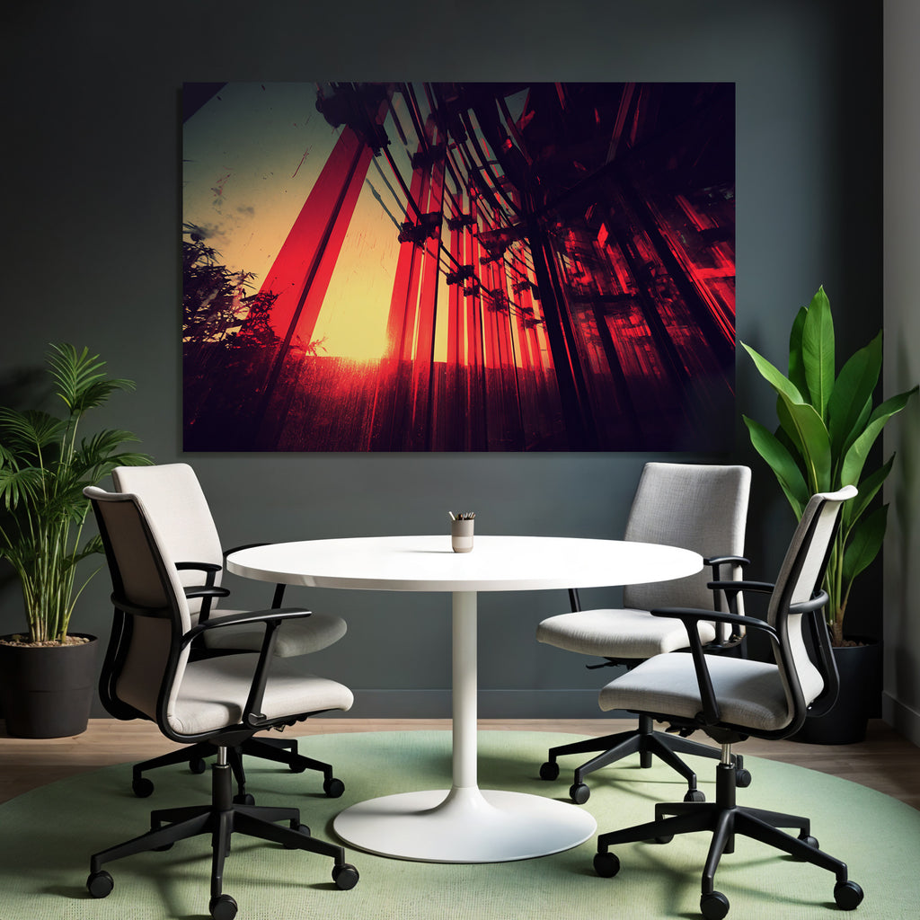 Moderne Glas Paneele Reflektierender Sonnenuntergang Kunstvolles Zusammenspiel