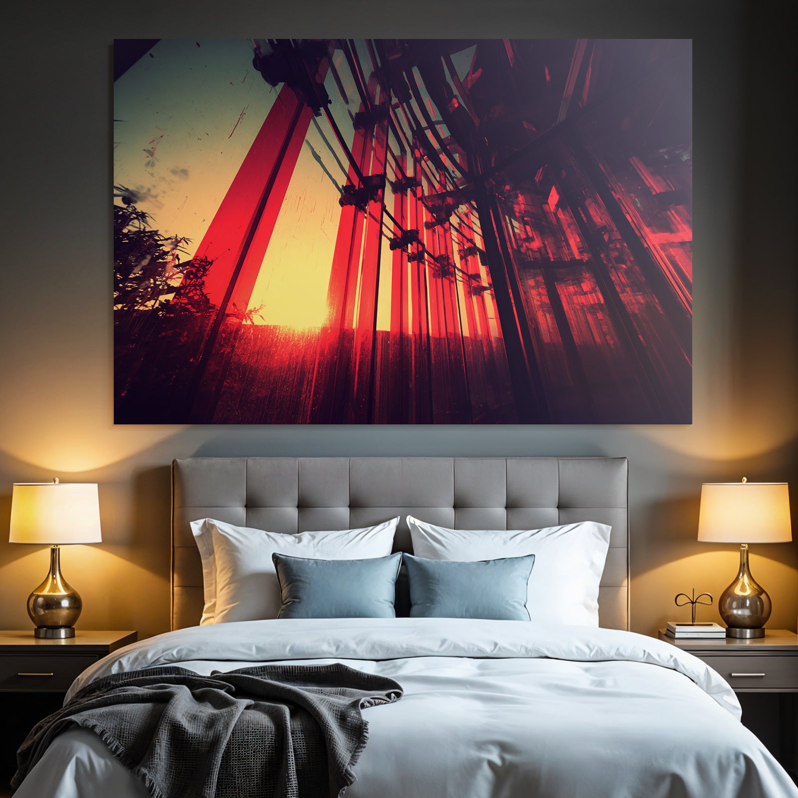 Moderne Glas Paneele Reflektierender Sonnenuntergang Kunstvolles Zusammenspiel