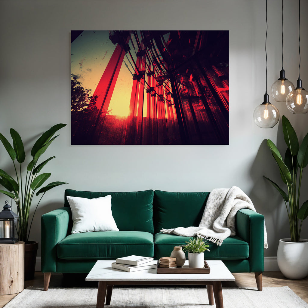 Moderne Glas Paneele Reflektierender Sonnenuntergang Kunstvolles Zusammenspiel