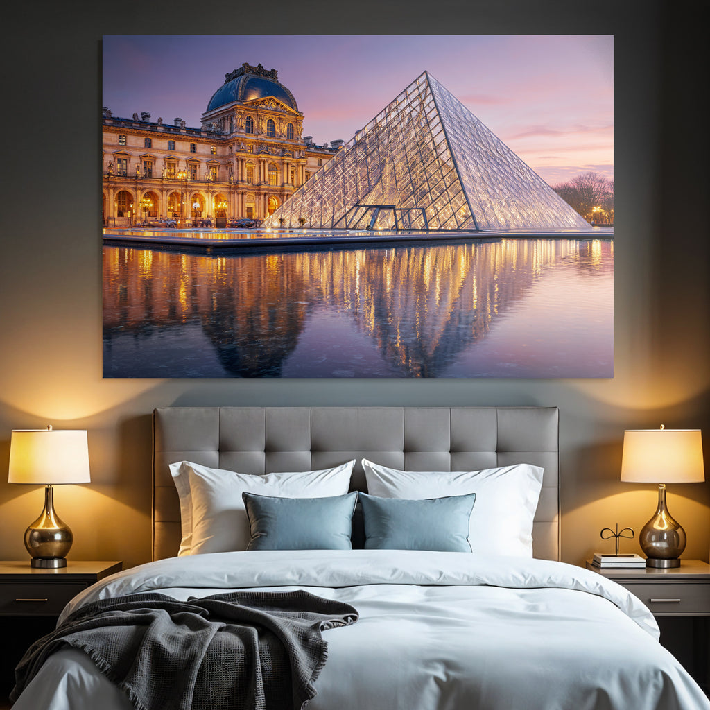 Moderne Louvre Museum Glas Pyramide Bei Sonnenuntergang