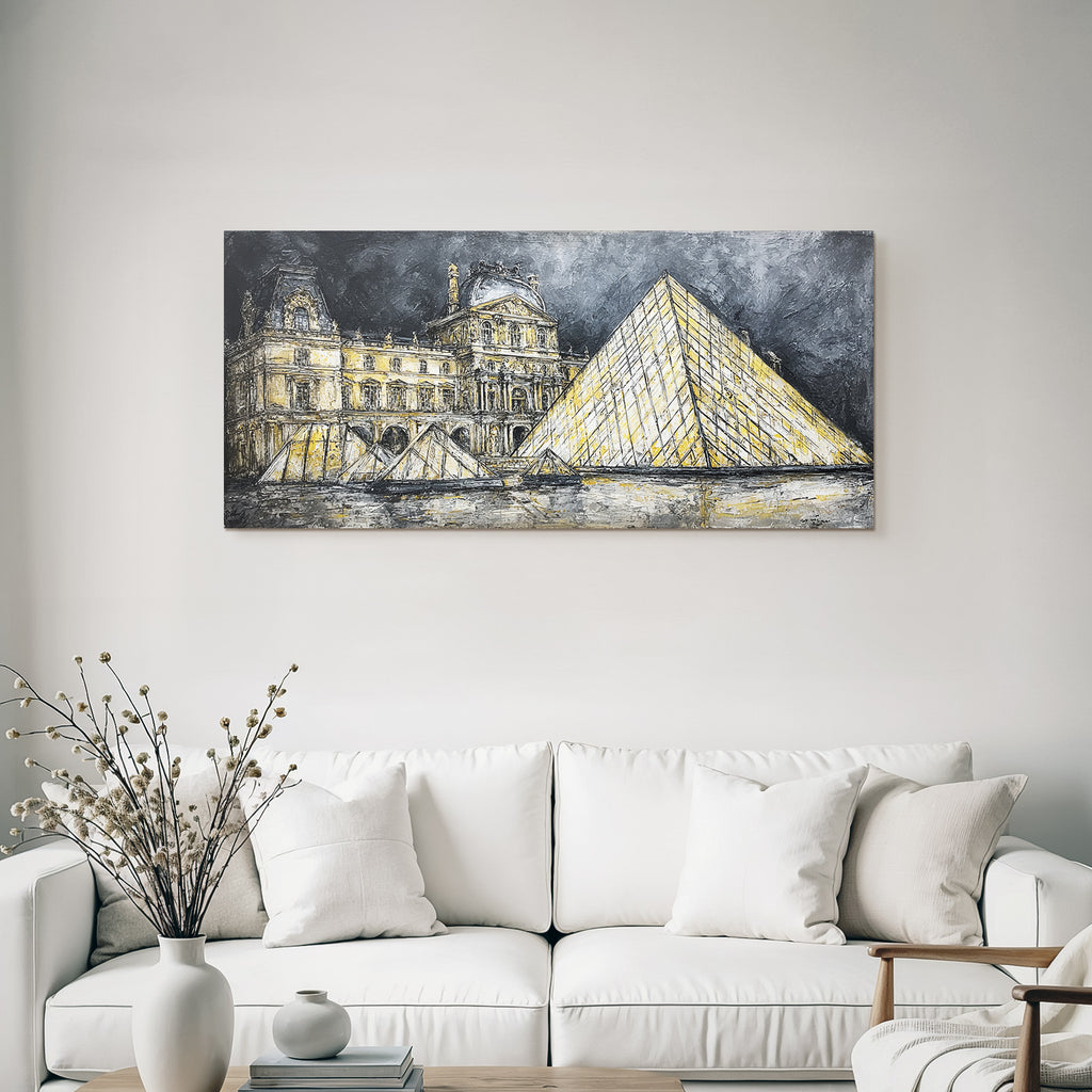 Moderne Louvre Museum Glaspyramide Stilisierte Darstellung Dramatischer Himmel