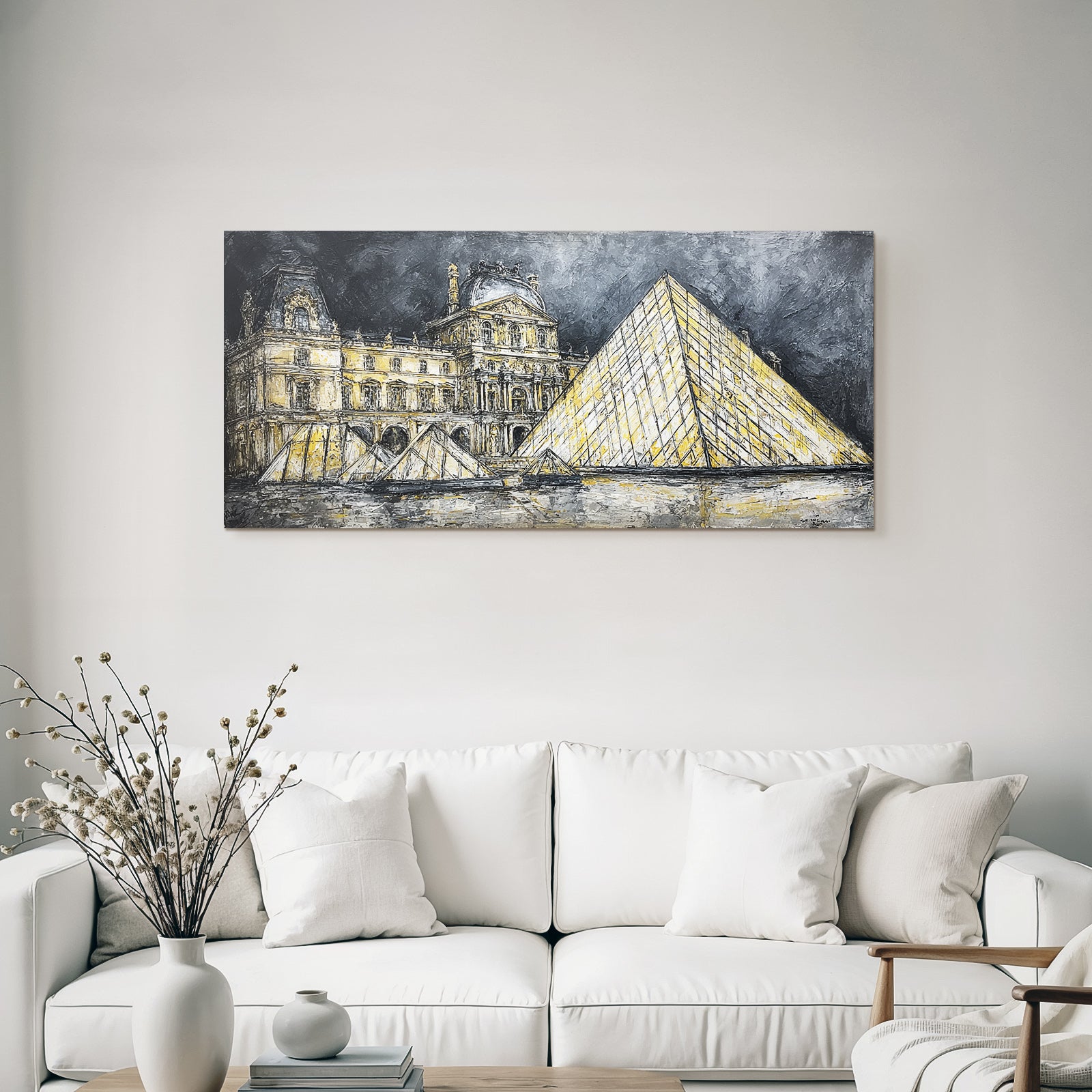 Moderne Louvre Museum Glaspyramide Stilisierte Darstellung Dramatischer Himmel