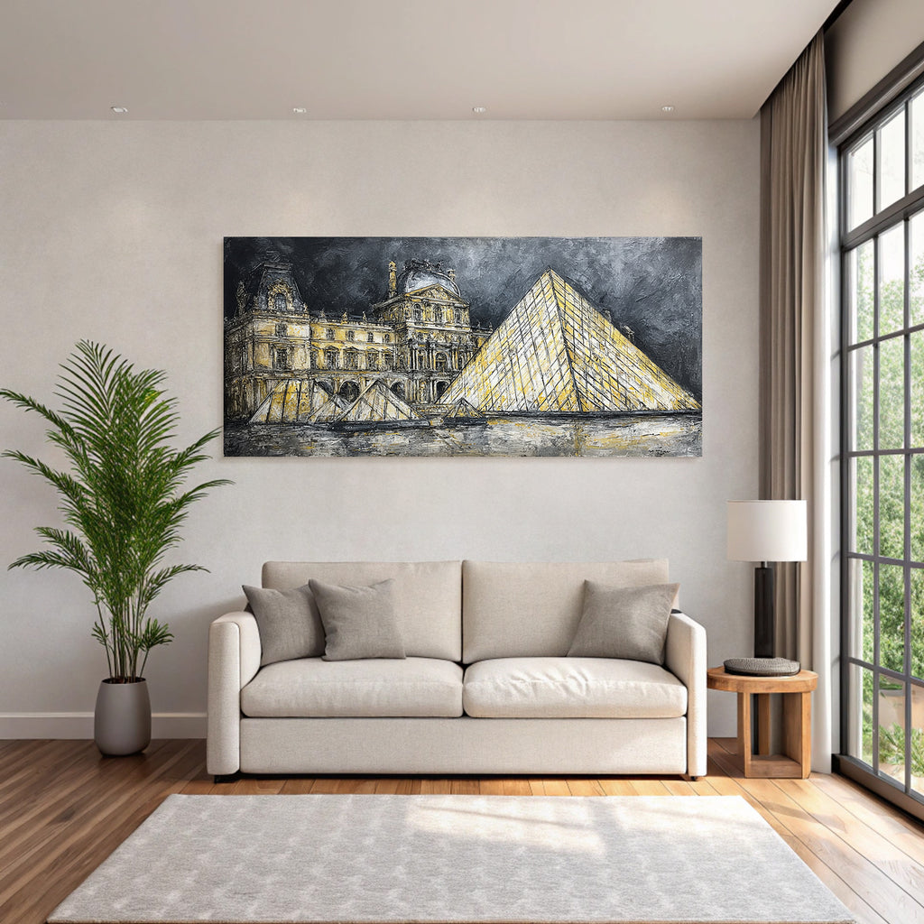 Moderne Louvre Museum Glaspyramide Stilisierte Darstellung Dramatischer Himmel