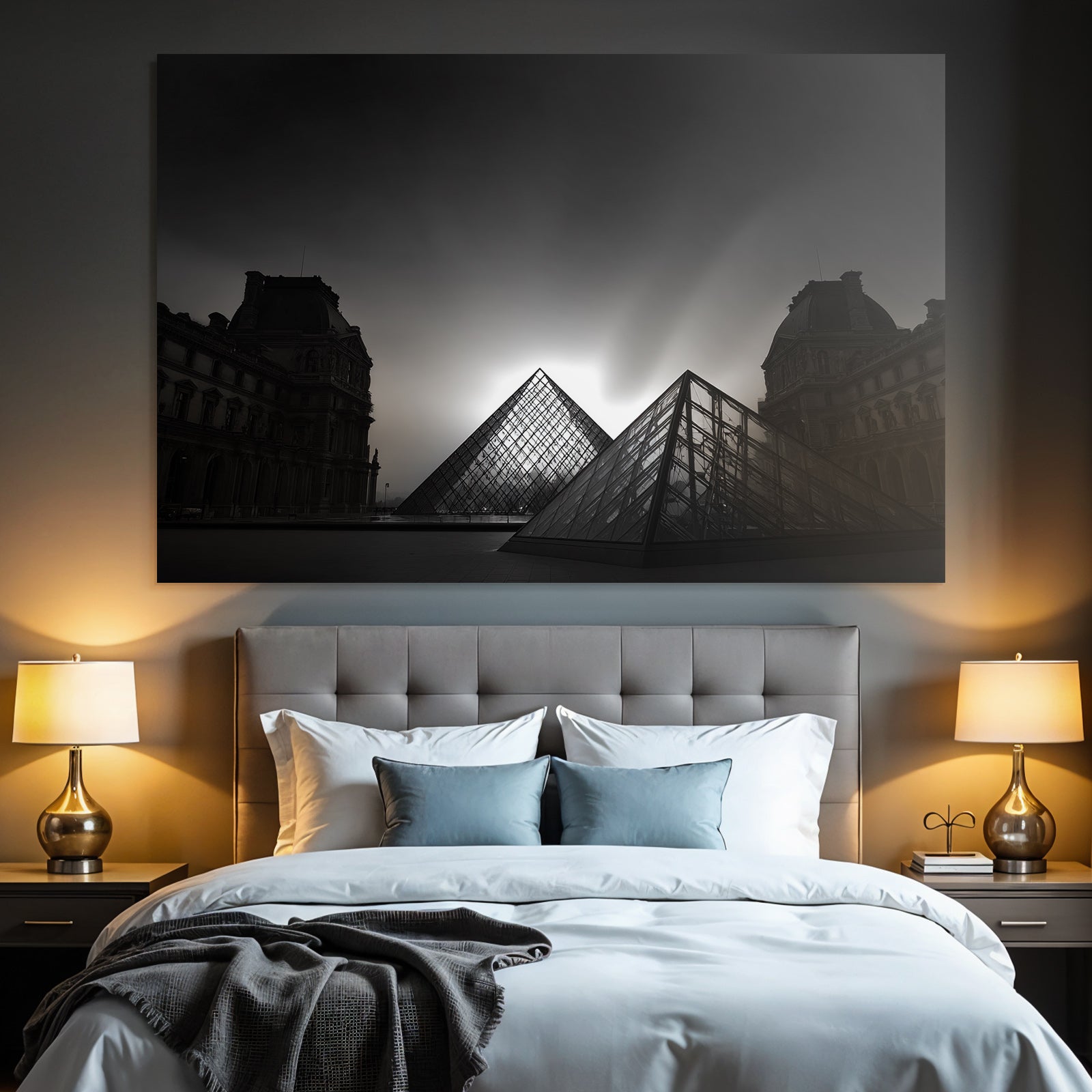 Moderne Louvre Museum Glaspyramiden Vor Hintergrund Schwarz Weiss