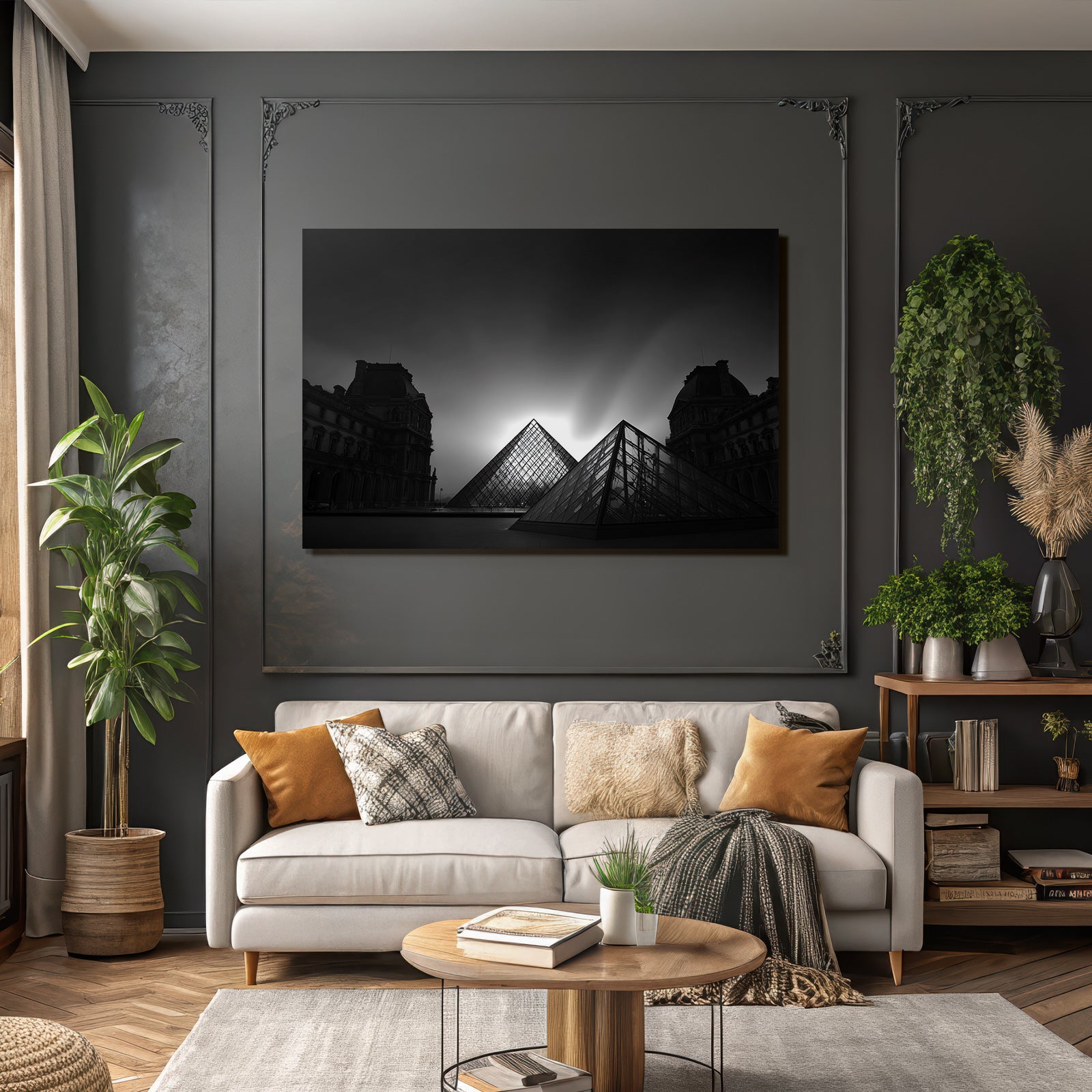 Moderne Louvre Museum Glaspyramiden Vor Hintergrund Schwarz Weiss
