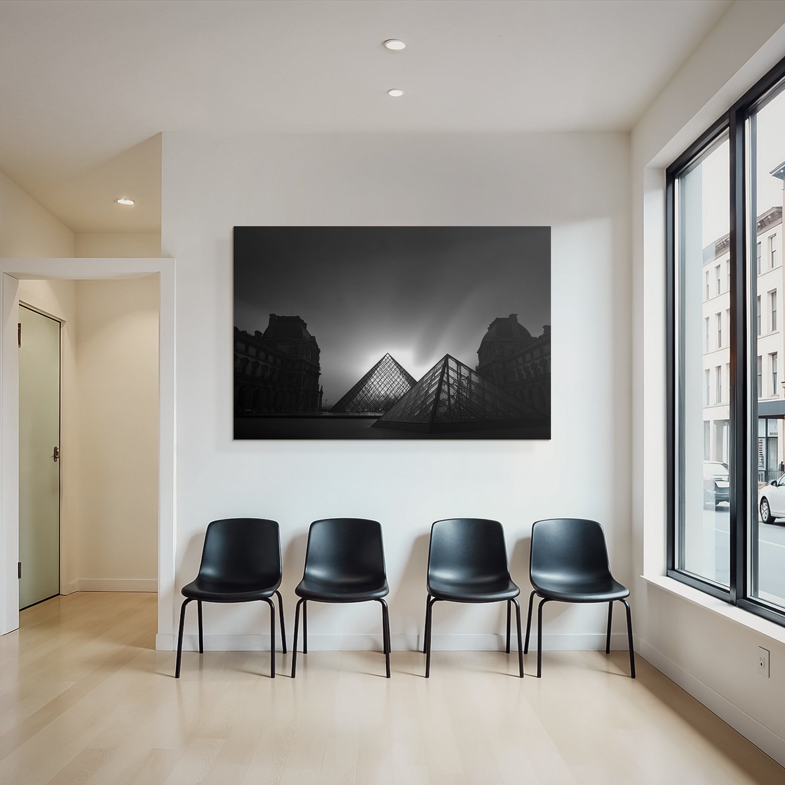 Moderne Louvre Museum Glaspyramiden Vor Hintergrund Schwarz Weiss