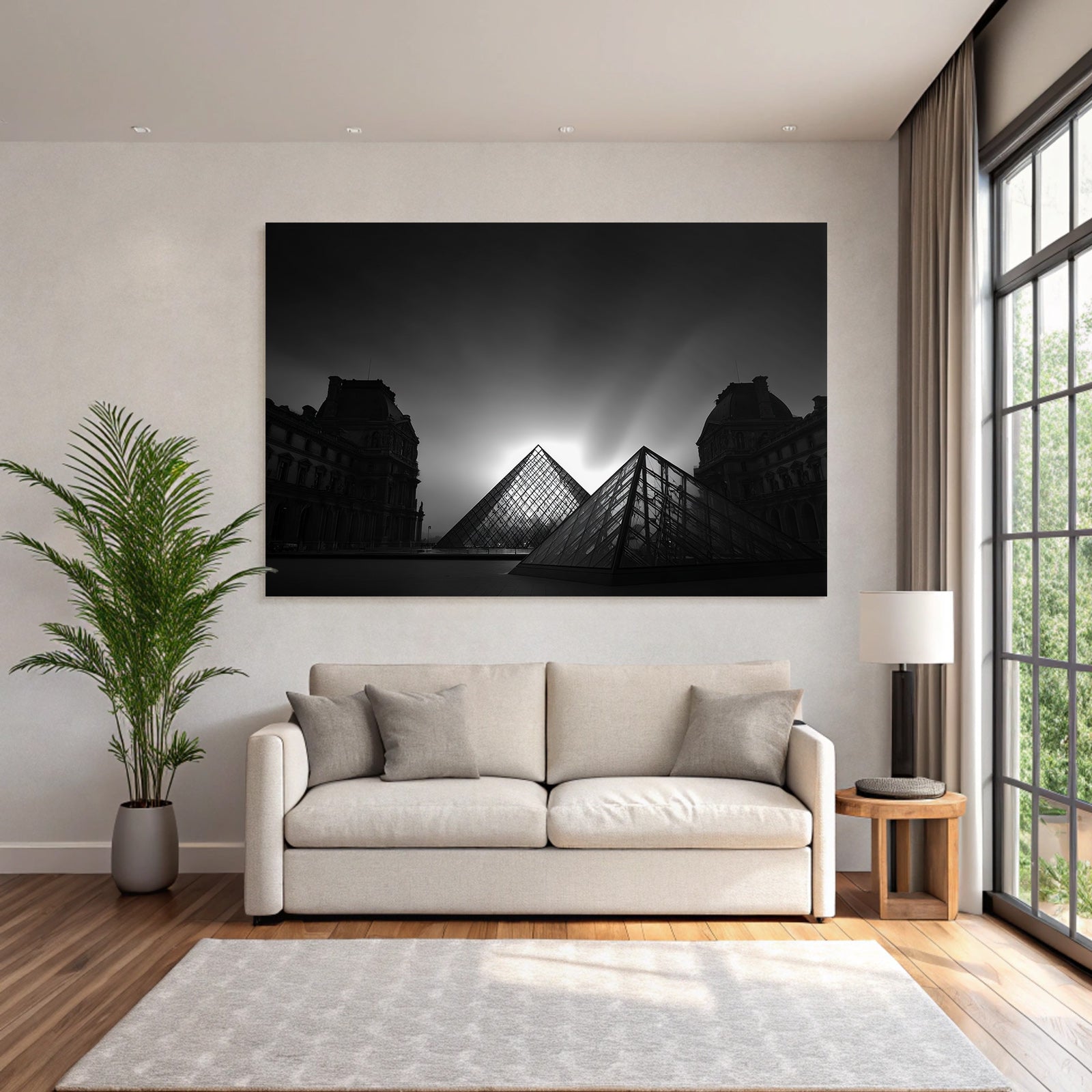 Moderne Louvre Museum Glaspyramiden Vor Hintergrund Schwarz Weiss