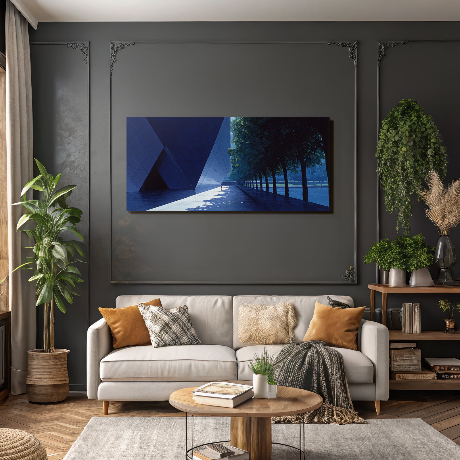 Moderne Minimalistische Landlandschaft Architektonische Struktur Mit Baumweg
