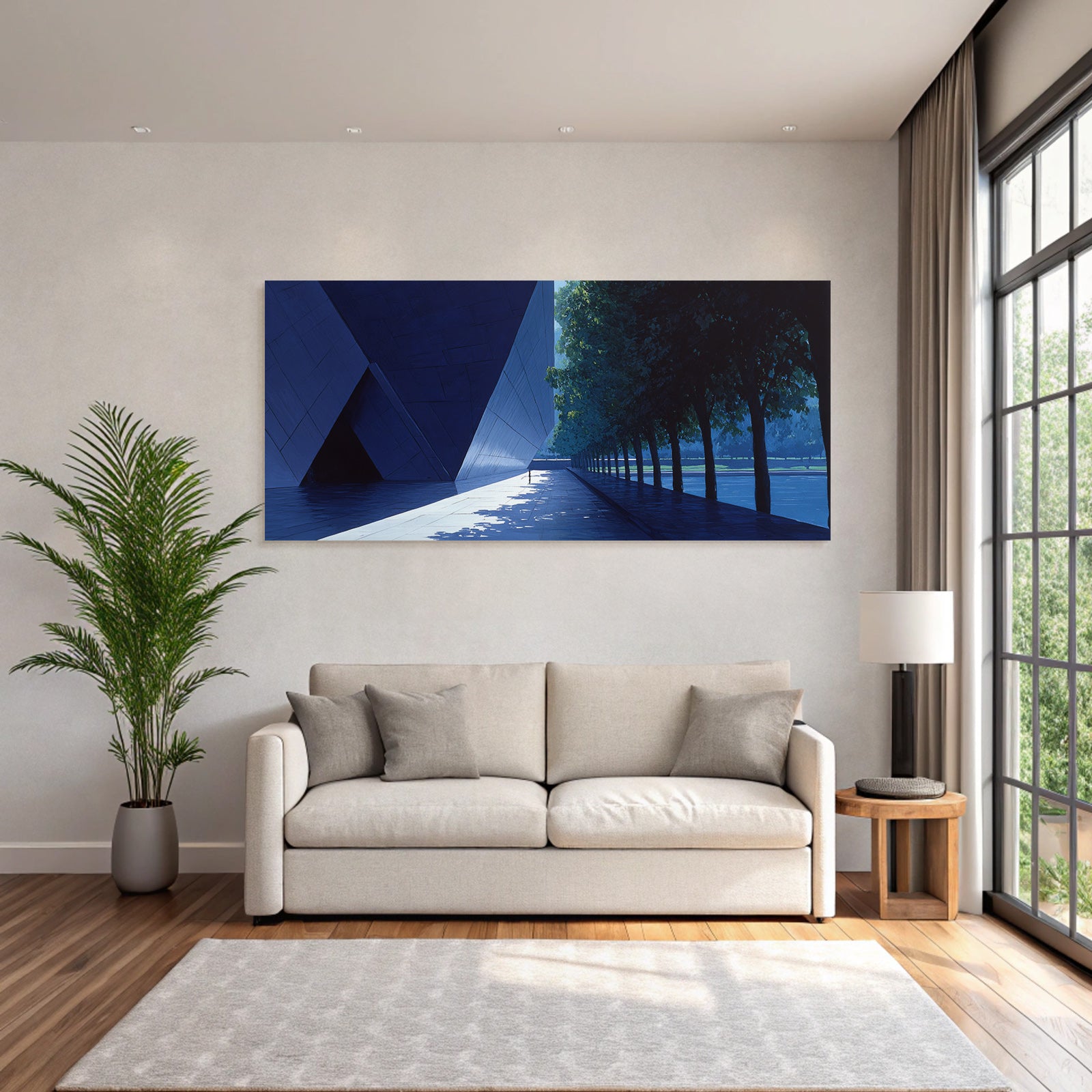 Moderne Minimalistische Landlandschaft Architektonische Struktur Mit Baumweg