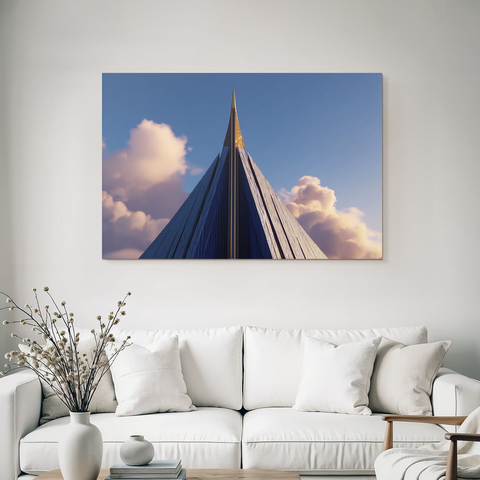Moderne Modern Skyscraper Spire Glass Panels Blüsky Clouds