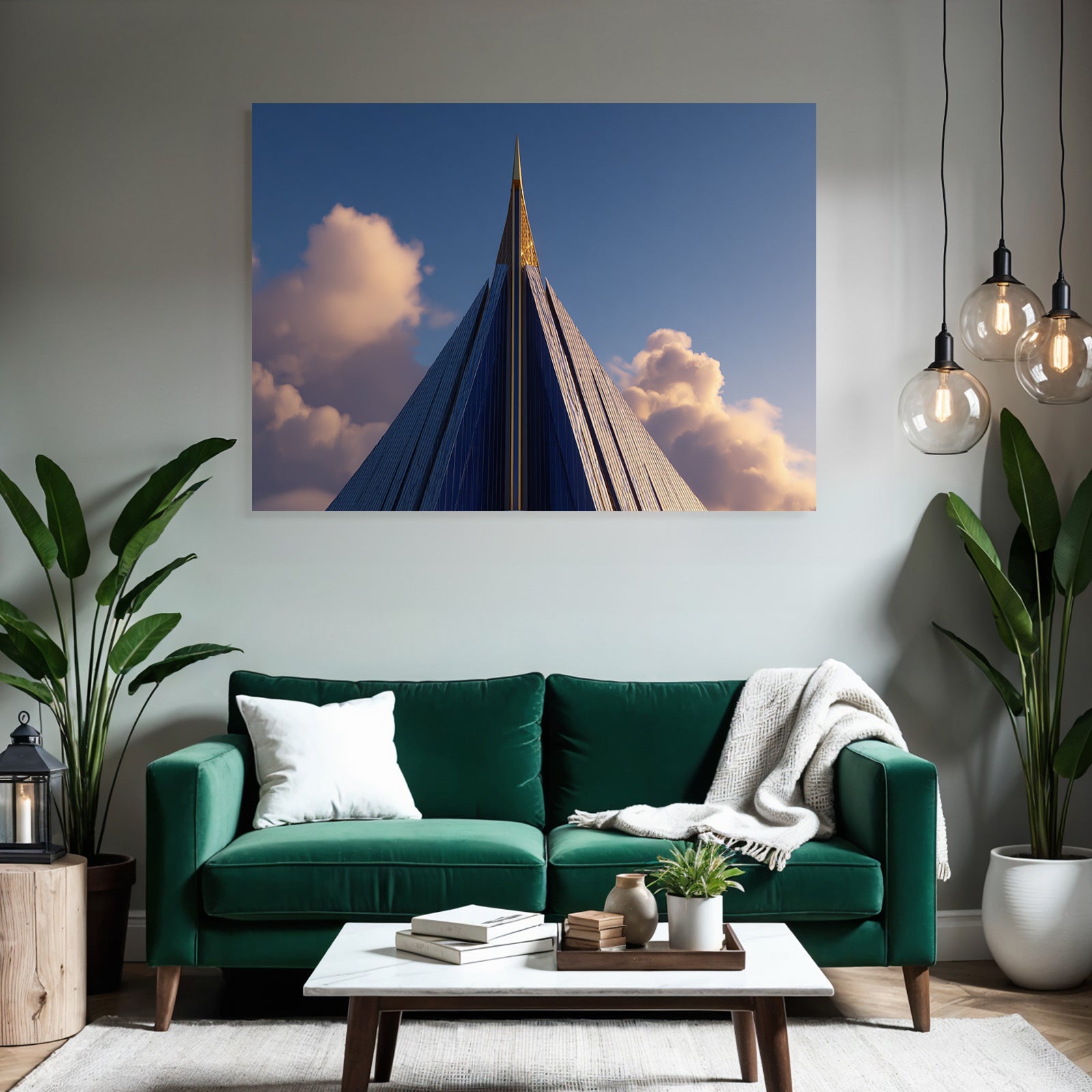 Moderne Modern Skyscraper Spire Glass Panels Blüsky Clouds