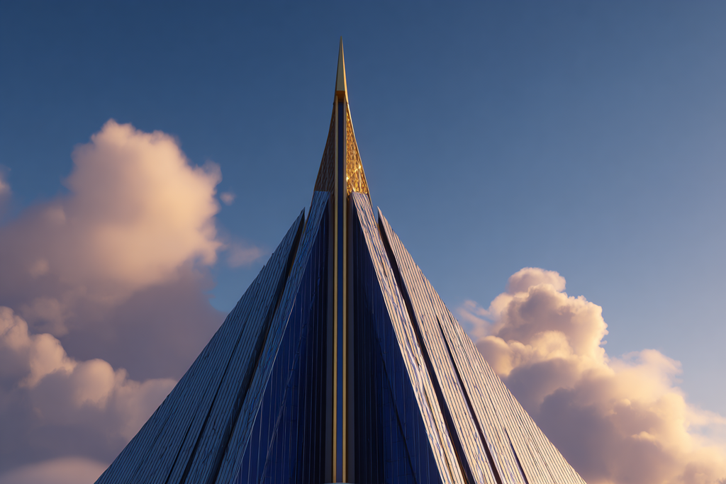 Moderne Modern Skyscraper Spire Glass Panels Blüsky Clouds | Moderne Architektur | Architektur
