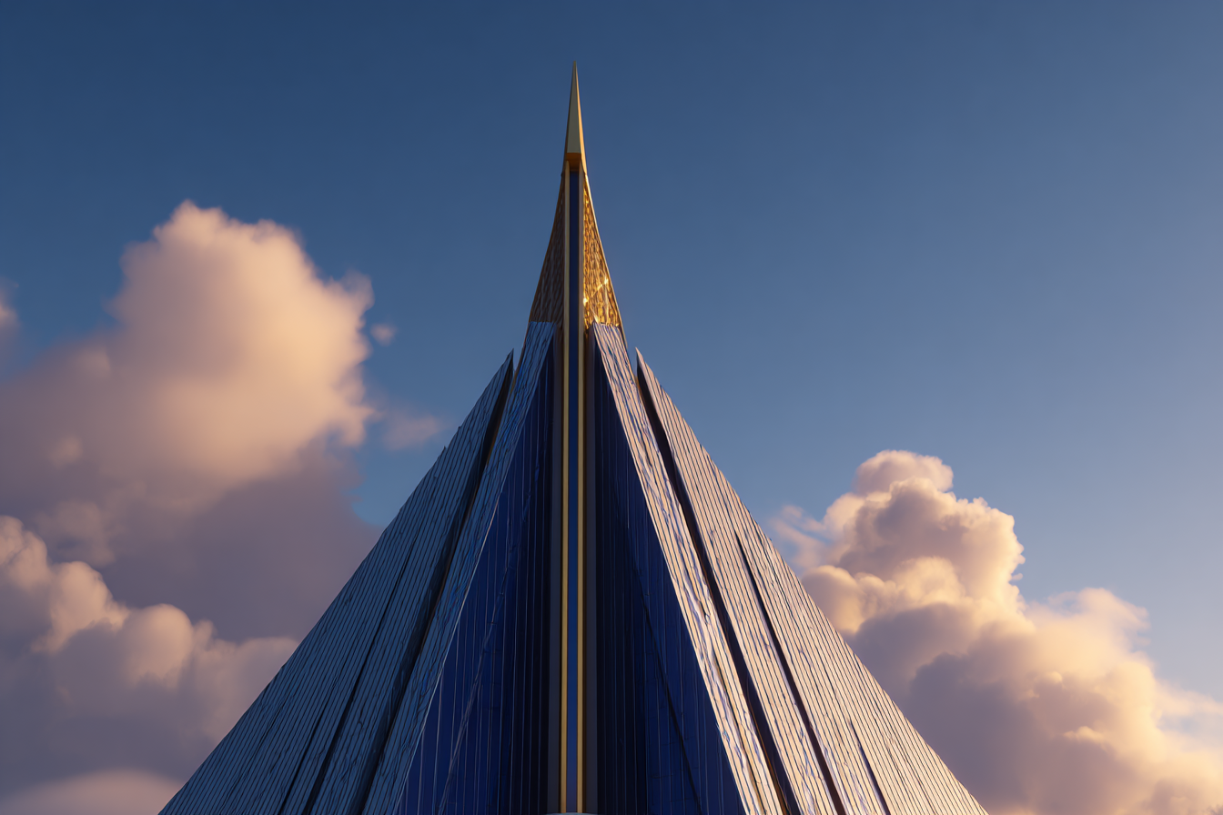 Moderne Modern Skyscraper Spire Glass Panels Blüsky Clouds | Moderne Architektur | Architektur