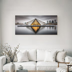 Moderne Moderne Auf Wasser Mit Stadtansicht Triangulares Gebaude