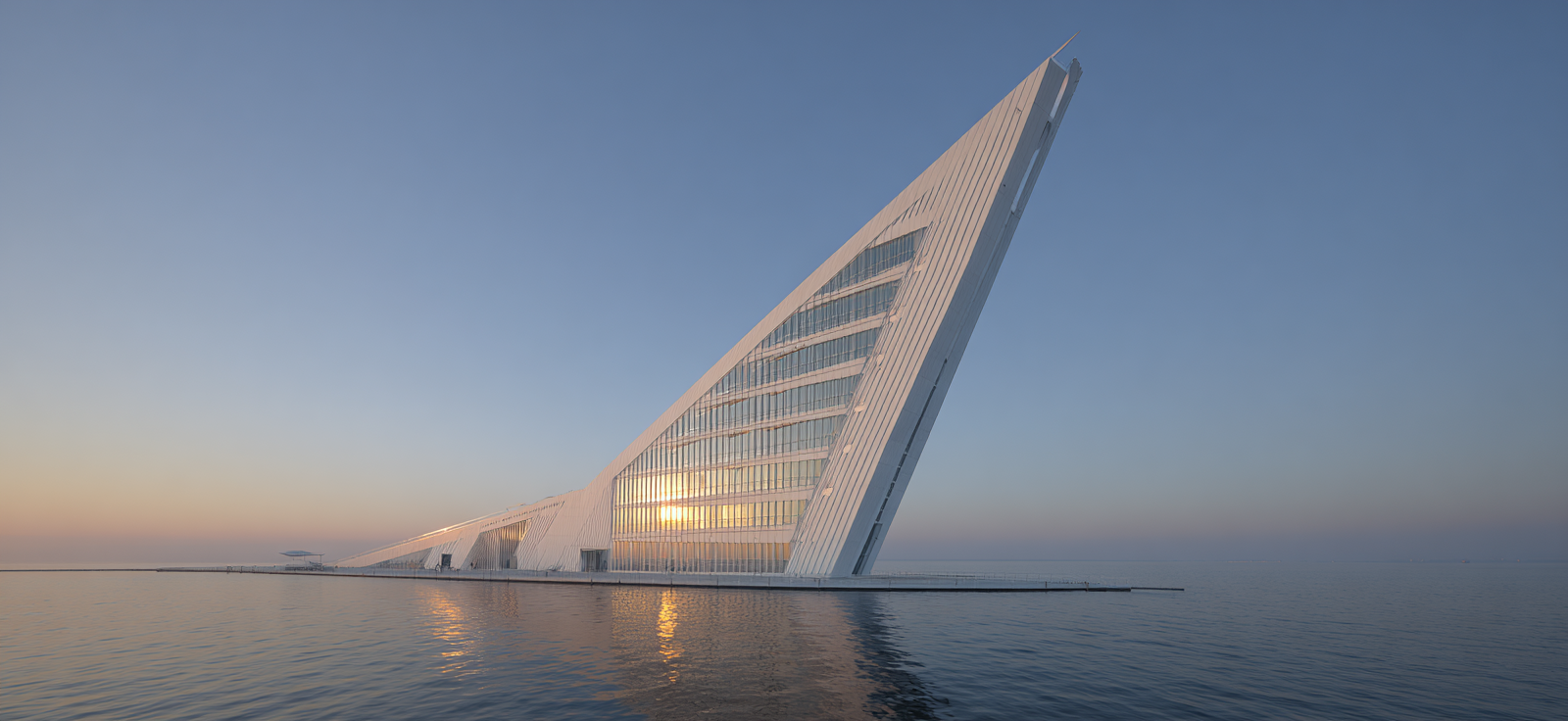 Moderne Moderne Gebäude Schwenkblatt Am Wasser Sunset | Moderne Architektur | Architektur
