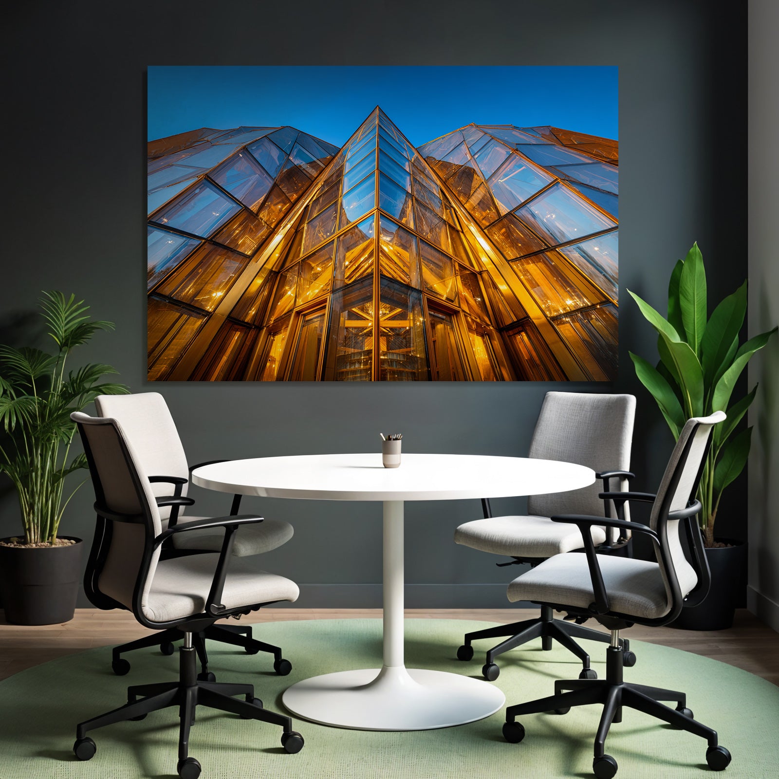 Moderne Moderne Glaspanel Warme Beleuchtung Scharfe Winkel Geometrische Formen