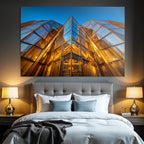 Moderne Moderne Glaspanel Warme Beleuchtung Scharfe Winkel Geometrische Formen