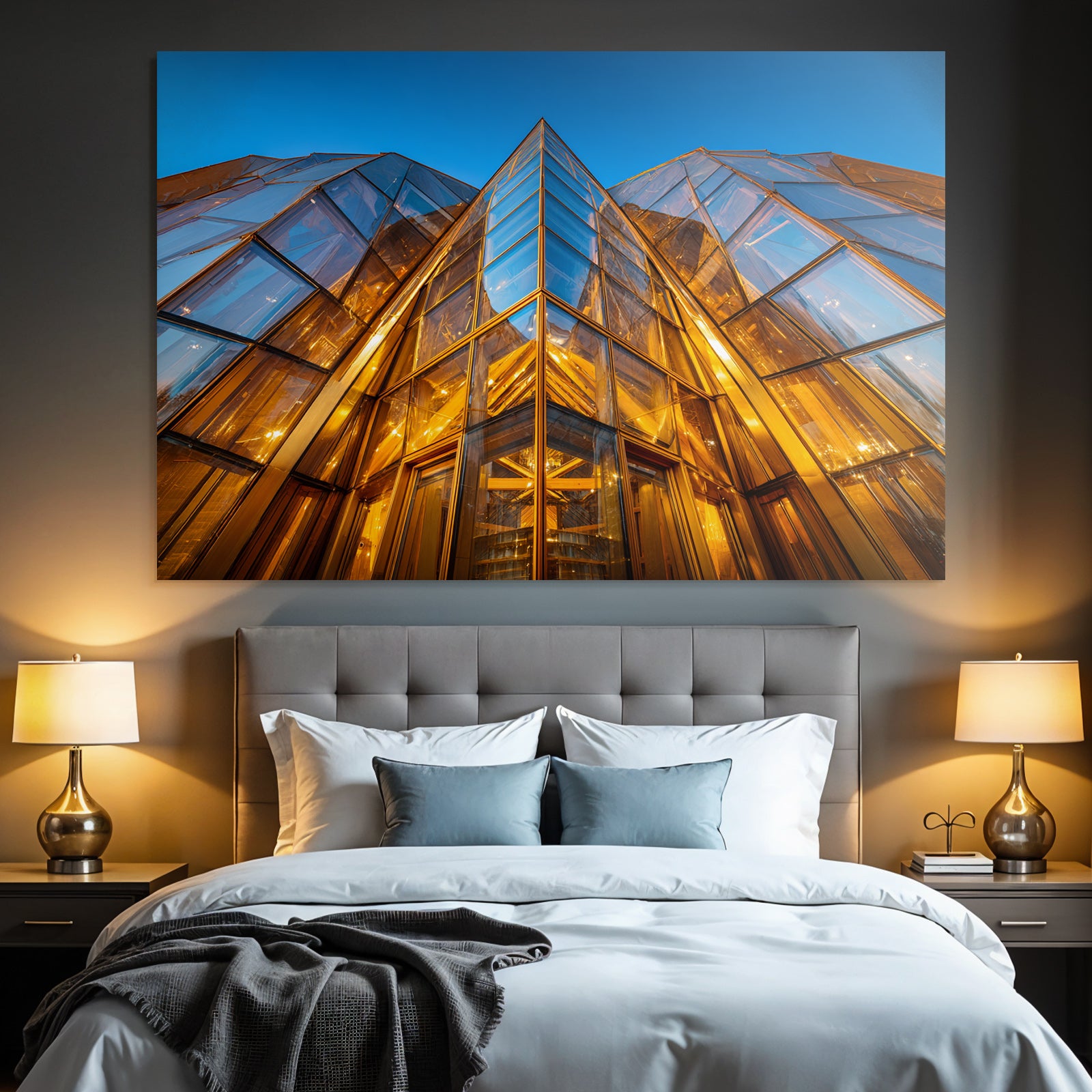 Moderne Moderne Glaspanel Warme Beleuchtung Scharfe Winkel Geometrische Formen