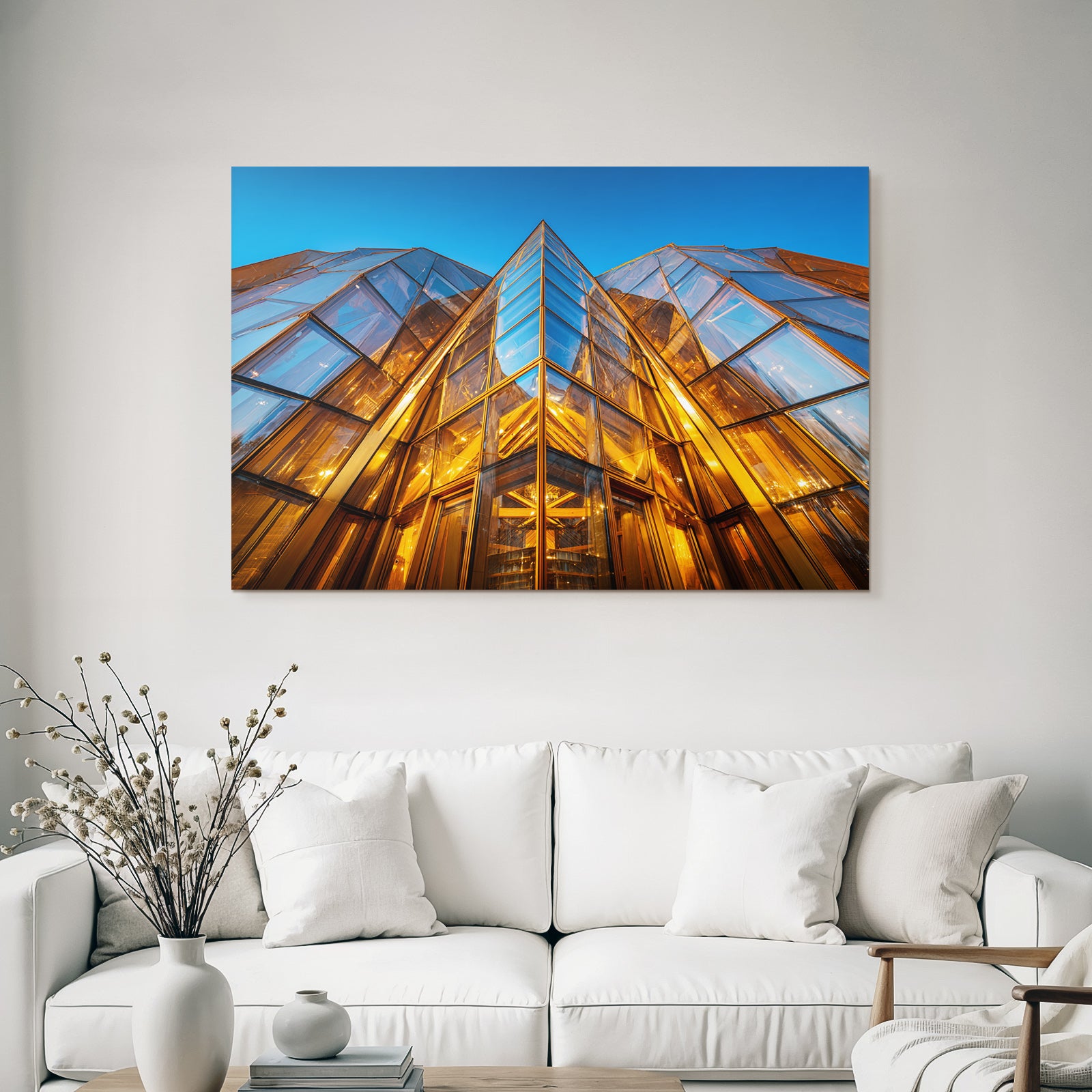 Moderne Moderne Glaspanel Warme Beleuchtung Scharfe Winkel Geometrische Formen