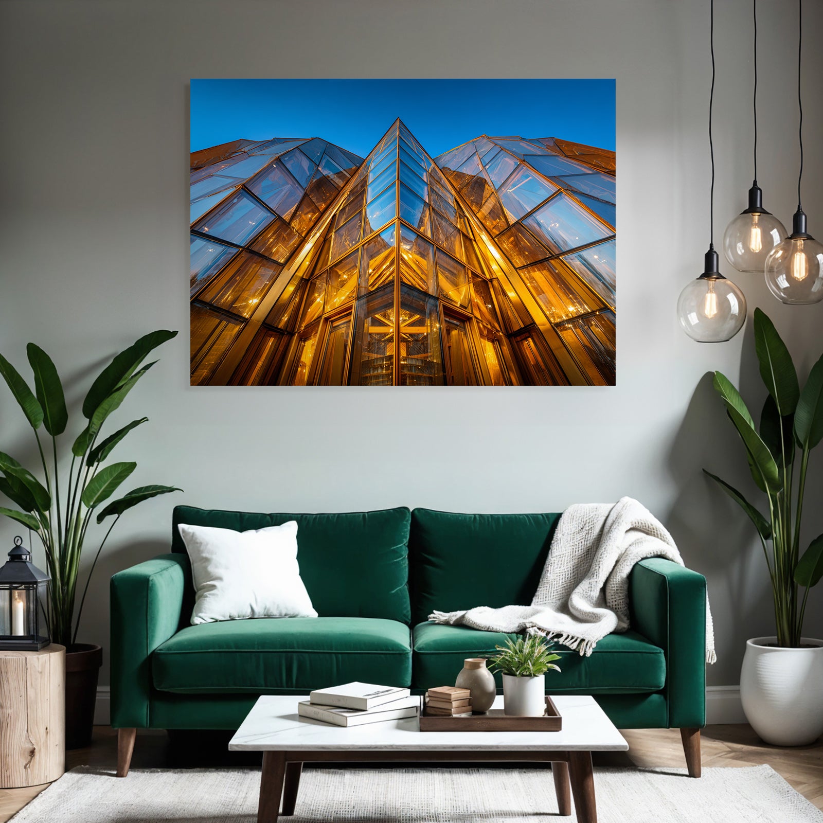 Moderne Moderne Glaspanel Warme Beleuchtung Scharfe Winkel Geometrische Formen