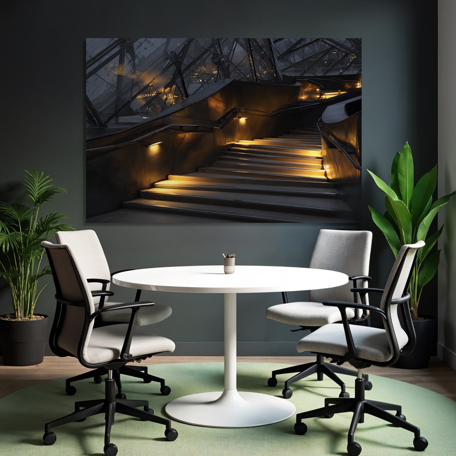 Moderne Moderne Innen Stufen Mit Warmem Licht Und Glaselementen