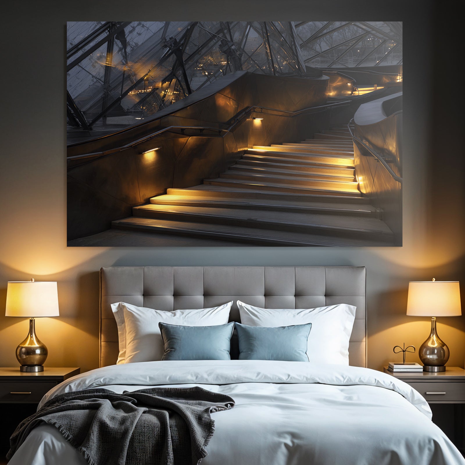Moderne Moderne Innen Stufen Mit Warmem Licht Und Glaselementen
