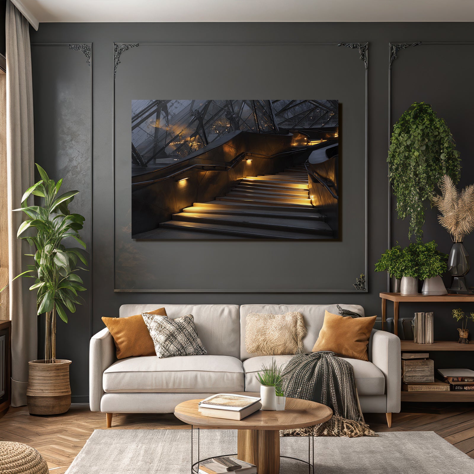 Moderne Moderne Innen Stufen Mit Warmem Licht Und Glaselementen