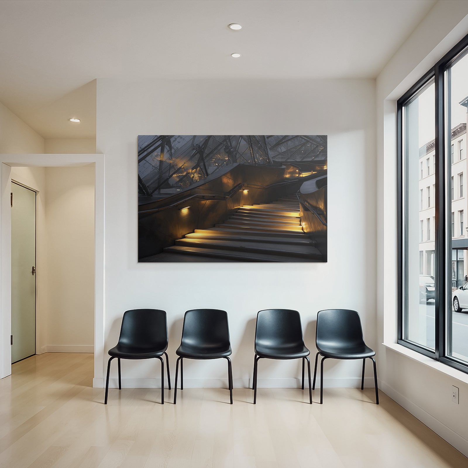 Moderne Moderne Innen Stufen Mit Warmem Licht Und Glaselementen