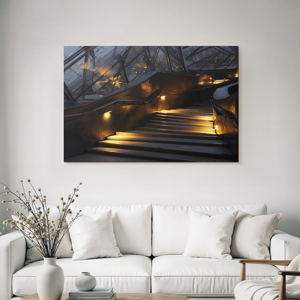 Moderne Moderne Innen Stufen Mit Warmem Licht Und Glaselementen