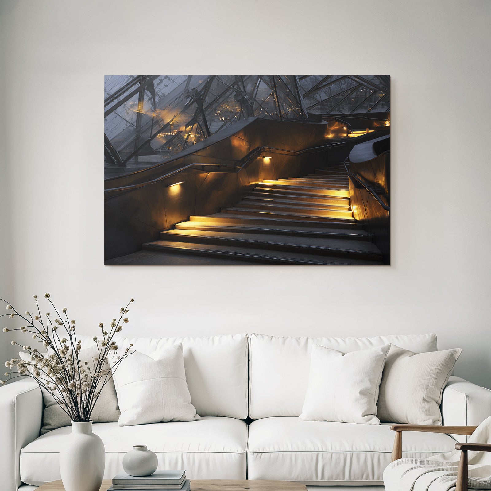 Moderne Moderne Innen Stufen Mit Warmem Licht Und Glaselementen
