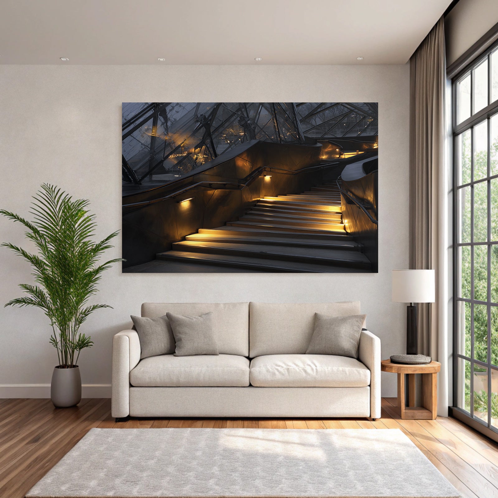 Moderne Moderne Innen Stufen Mit Warmem Licht Und Glaselementen