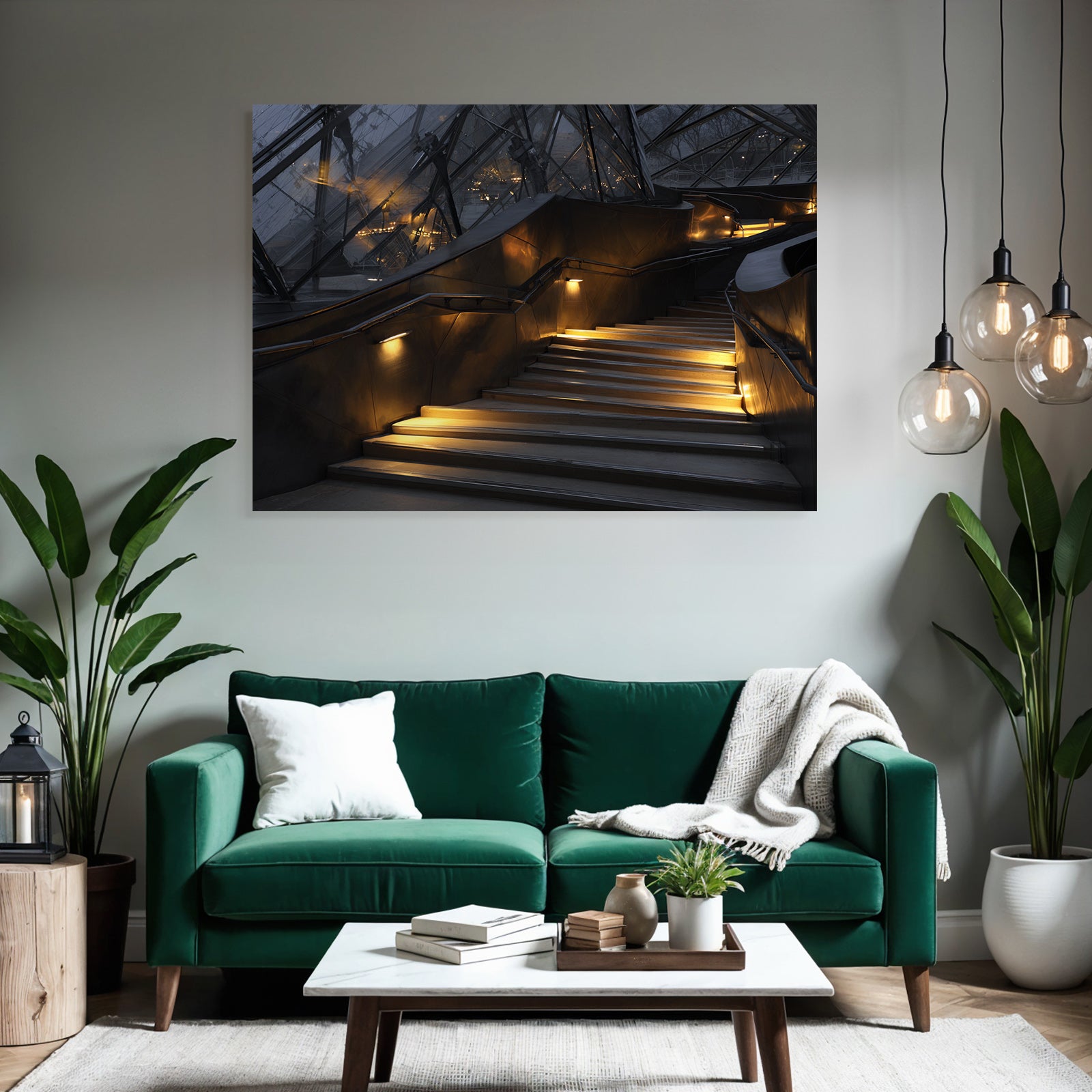 Moderne Moderne Innen Stufen Mit Warmem Licht Und Glaselementen