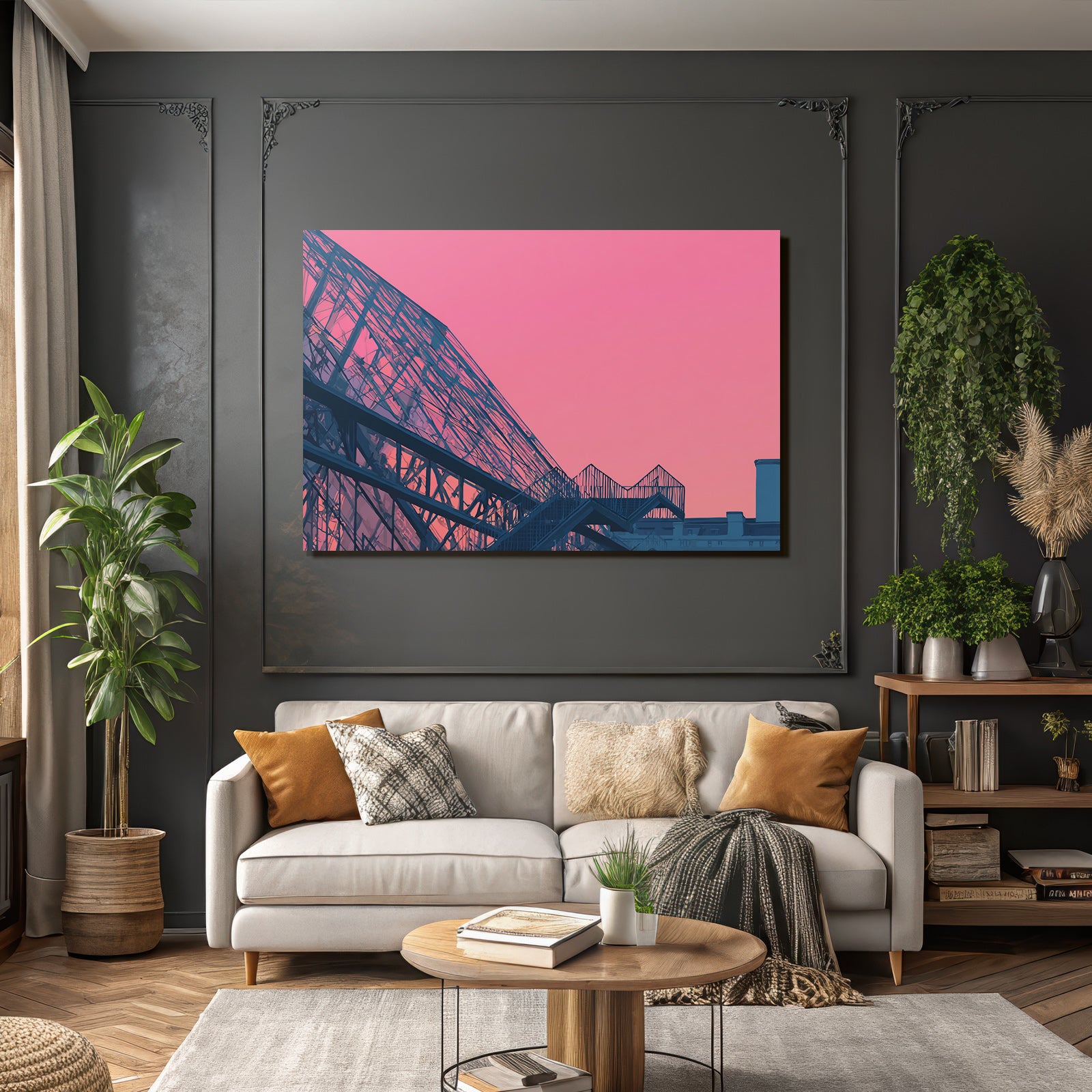 Moderne Moderne Mit Glass Fassade Im Rosa Himmel