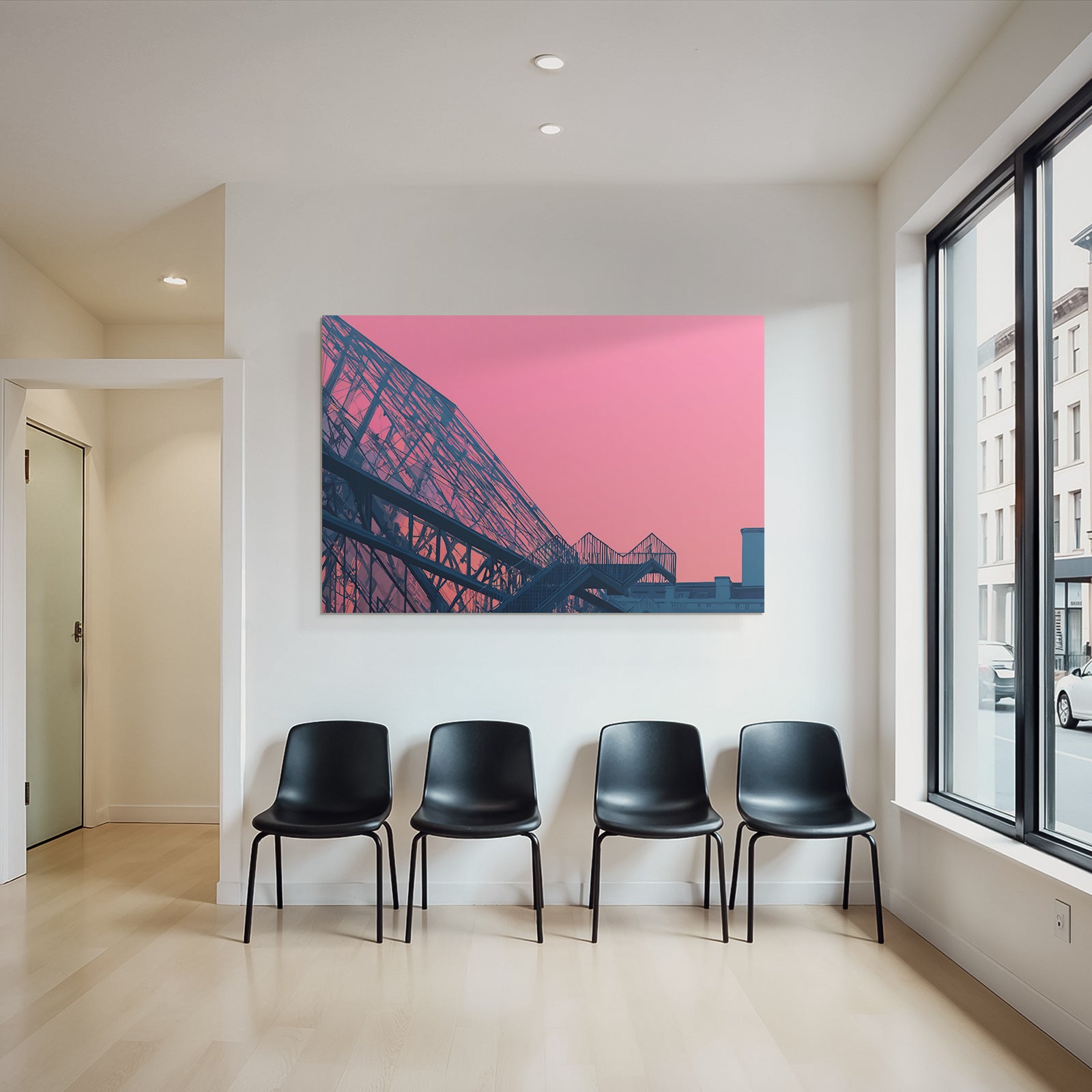 Moderne Moderne Mit Glass Fassade Im Rosa Himmel