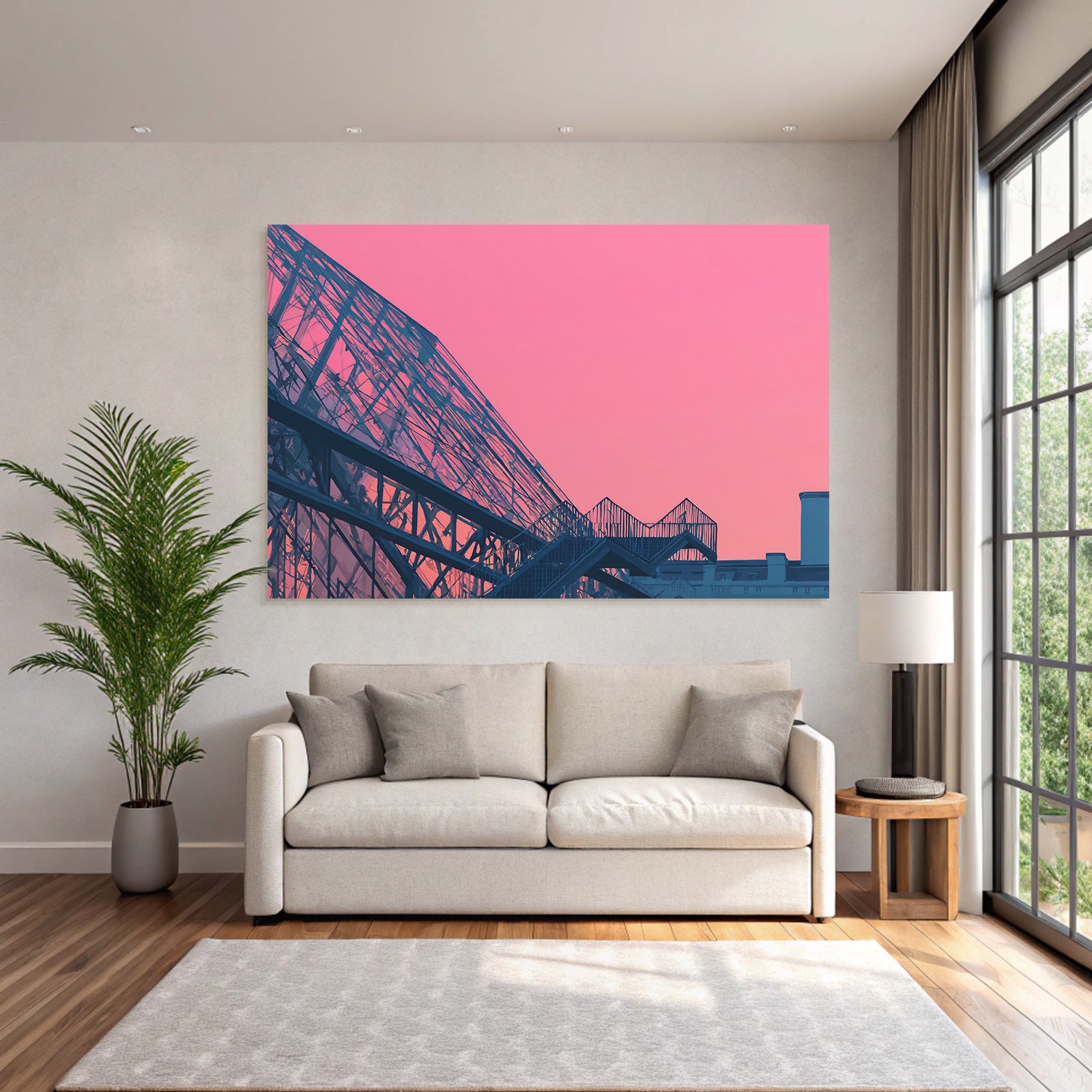 Moderne Moderne Mit Glass Fassade Im Rosa Himmel