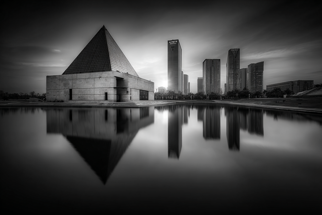 Moderne Moderne Pyramide Wasser Silhoütte Sw | Moderne Architektur | Architektur