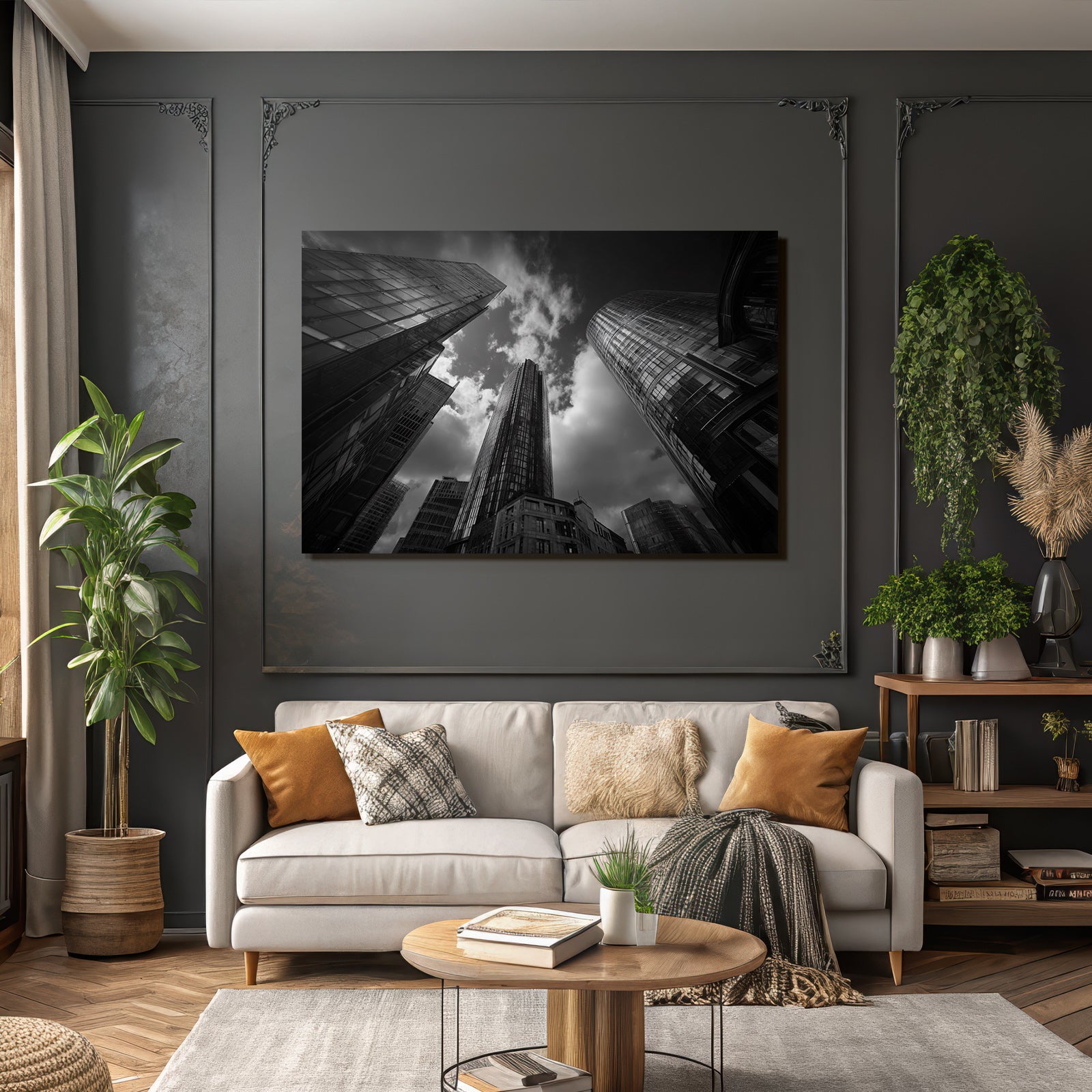 Moderne Moderne Stadtlandschaft Skyline Schwarz Weiss Fotografie