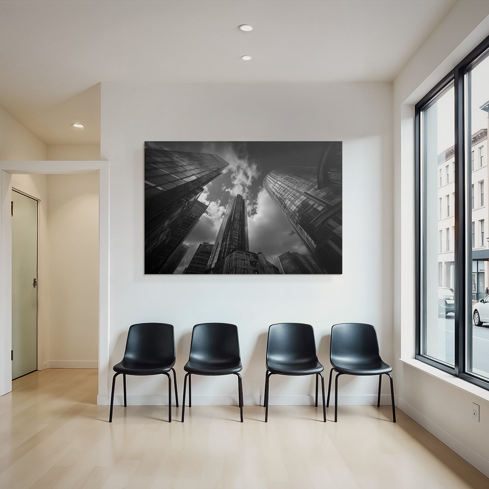 Moderne Moderne Stadtlandschaft Skyline Schwarz Weiss Fotografie