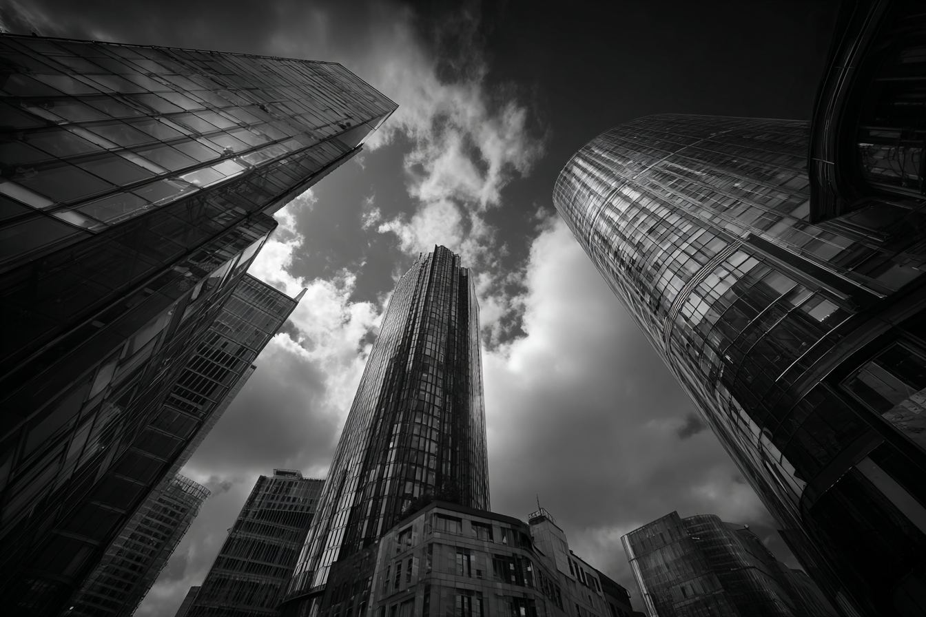 Moderne Moderne Stadtlandschaft Skyline Schwarz Weiss Fotografie | Moderne Architektur | Architektur