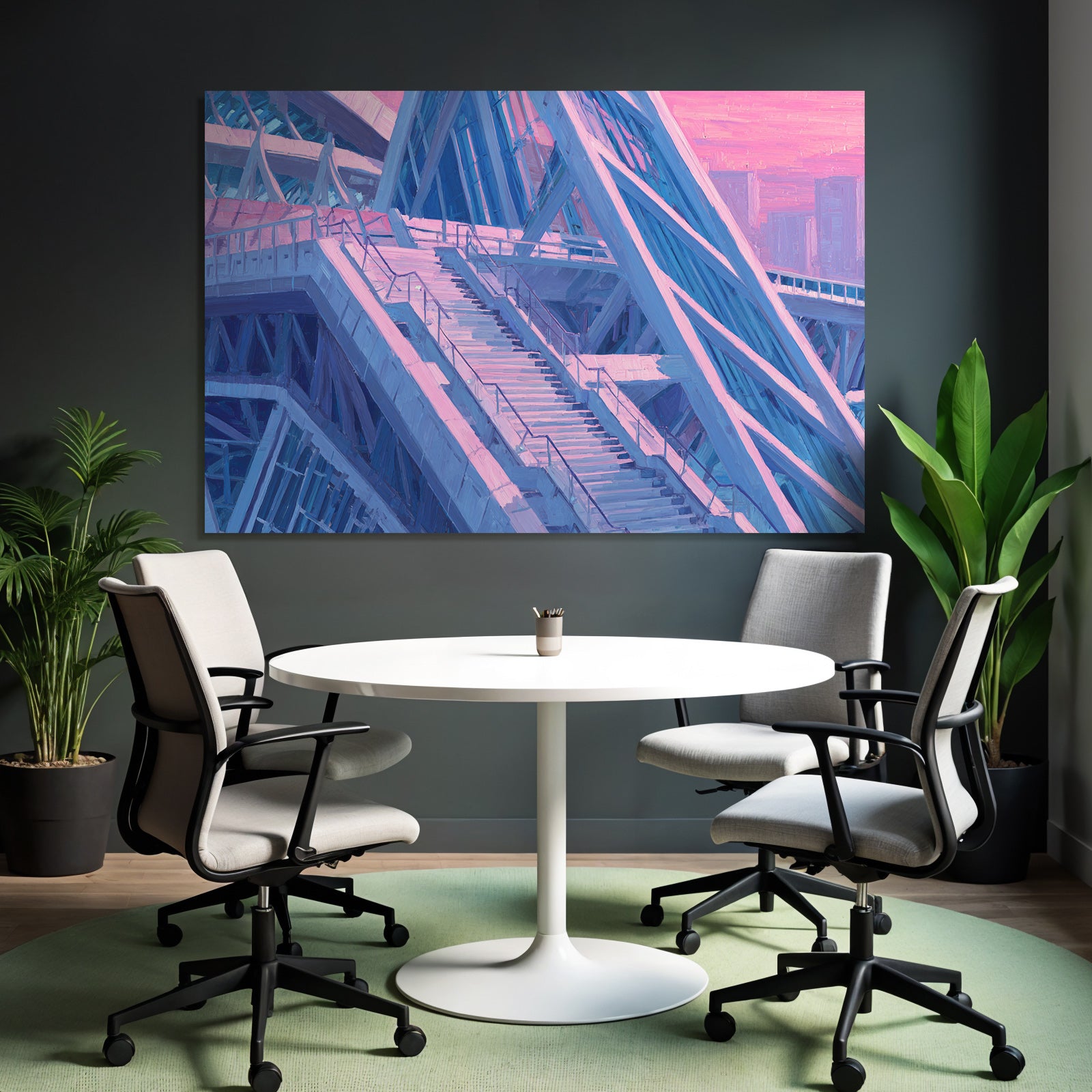 Moderne Moderne Treppenhaus Impressionistisch Blau Rosa